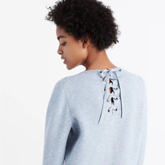 Madewell Laced Back Pullover Sweater in Light Gray - Picture 7 of 13